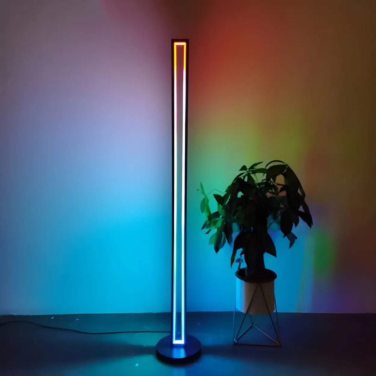 Metal Modern Black Rectangular RGB LED Floor Lamp Image - 4