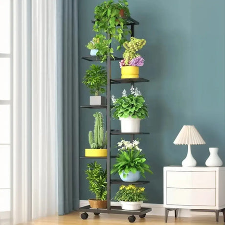 Metal Rectangle Tiered Floor Plant Stand with Wheels Image - 7