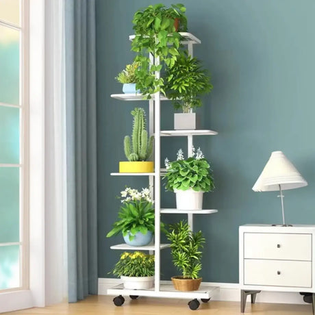 Metal Rectangle Tiered Floor Plant Stand with Wheels Image - 9