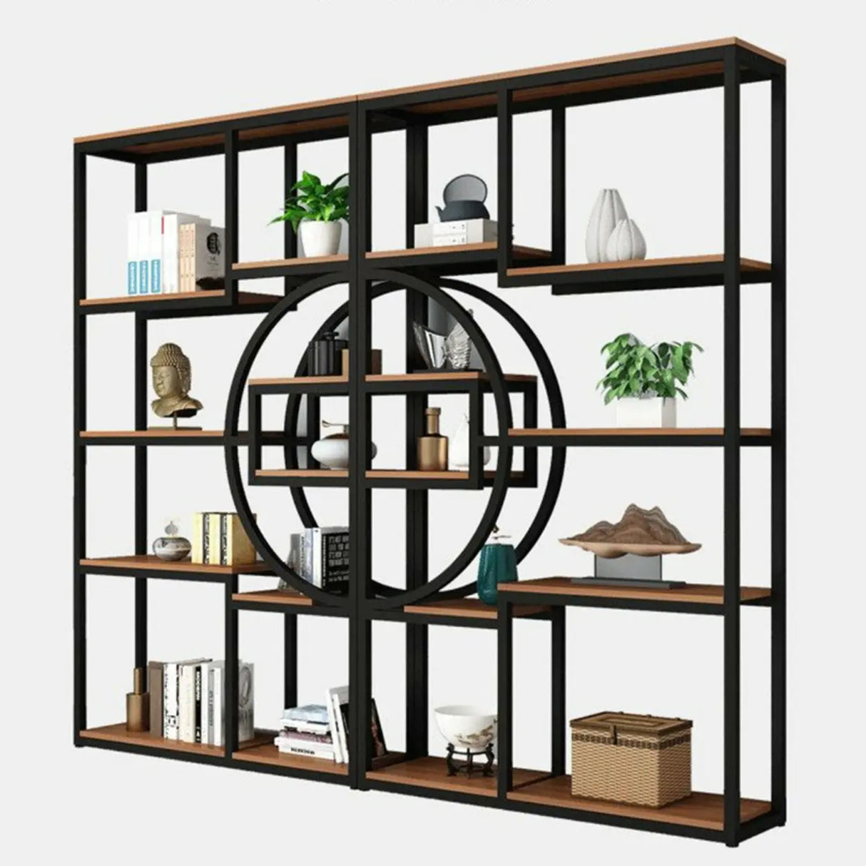 Metal Rectangle Wood Black Floor Shelf Plant Stand Image - 10