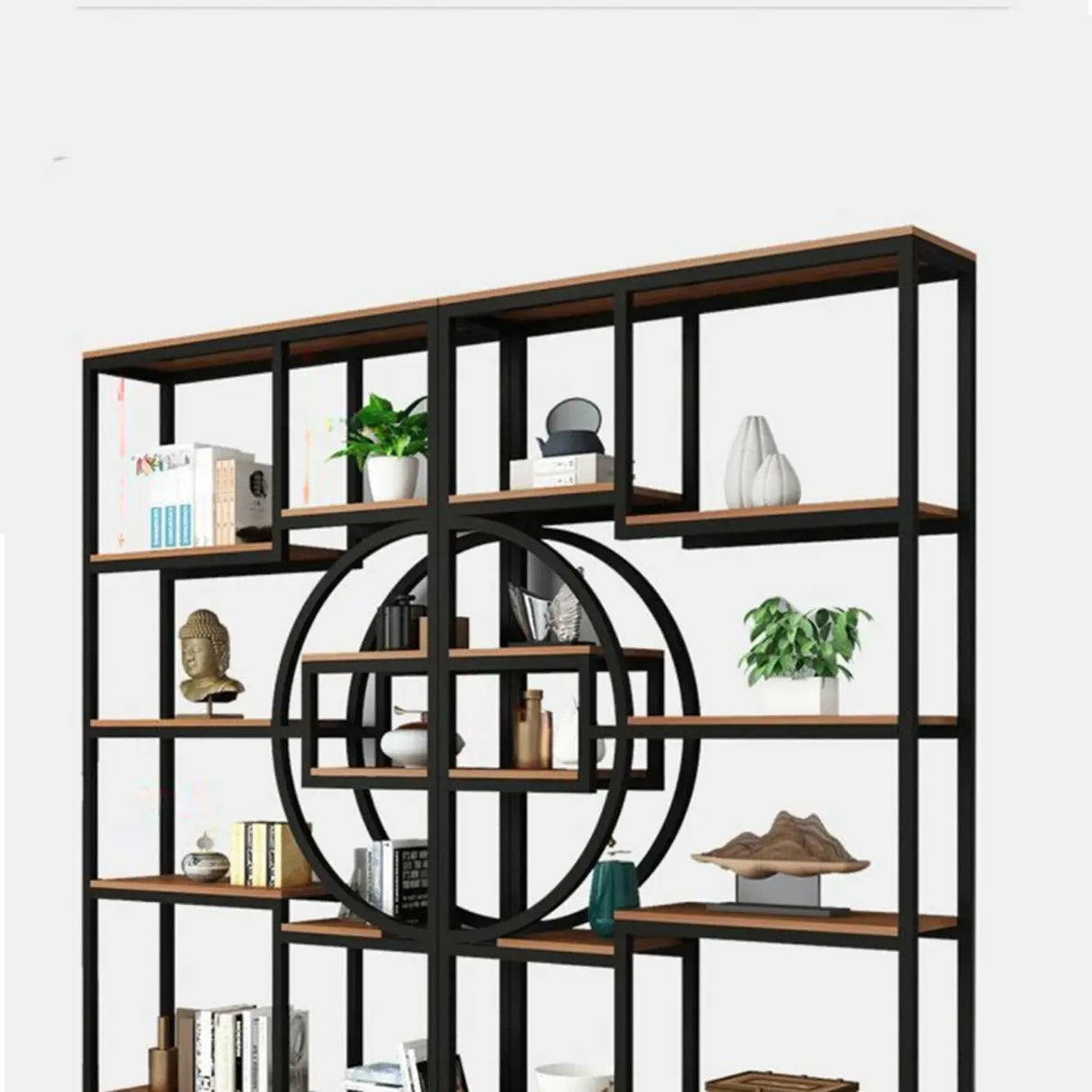 Metal Rectangle Wood Black Floor Shelf Plant Stand Image - 14