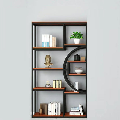 Metal Rectangle Wood Black Floor Shelf Plant Stand Image - 2