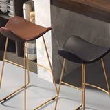 Metal Sled Faux Leather Saddle Upholstered Bar Stool Image - 10