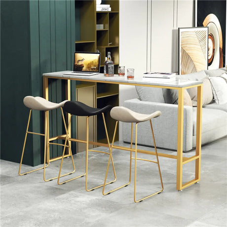 Metal Sled Faux Leather Saddle Upholstered Bar Stool Image - 2