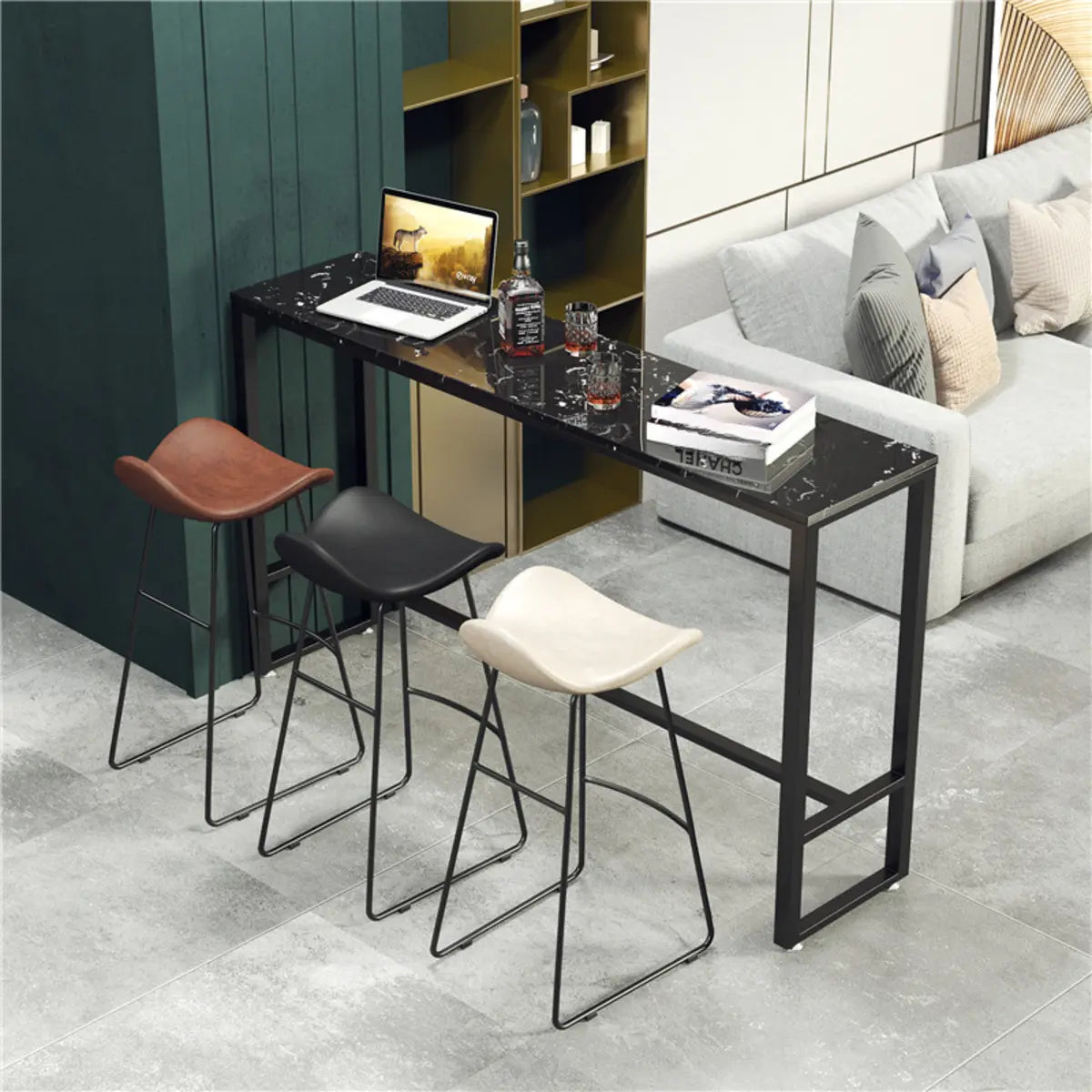 Metal Sled Faux Leather Saddle Upholstered Bar Stool Image - 3