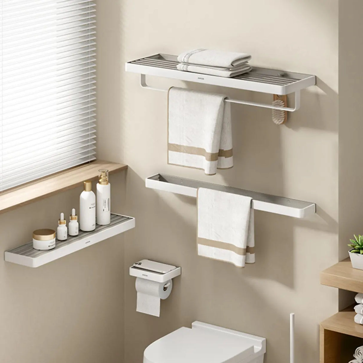 Metal White Adhesive Mount Storage Bathroom Hardware Set Image - 1