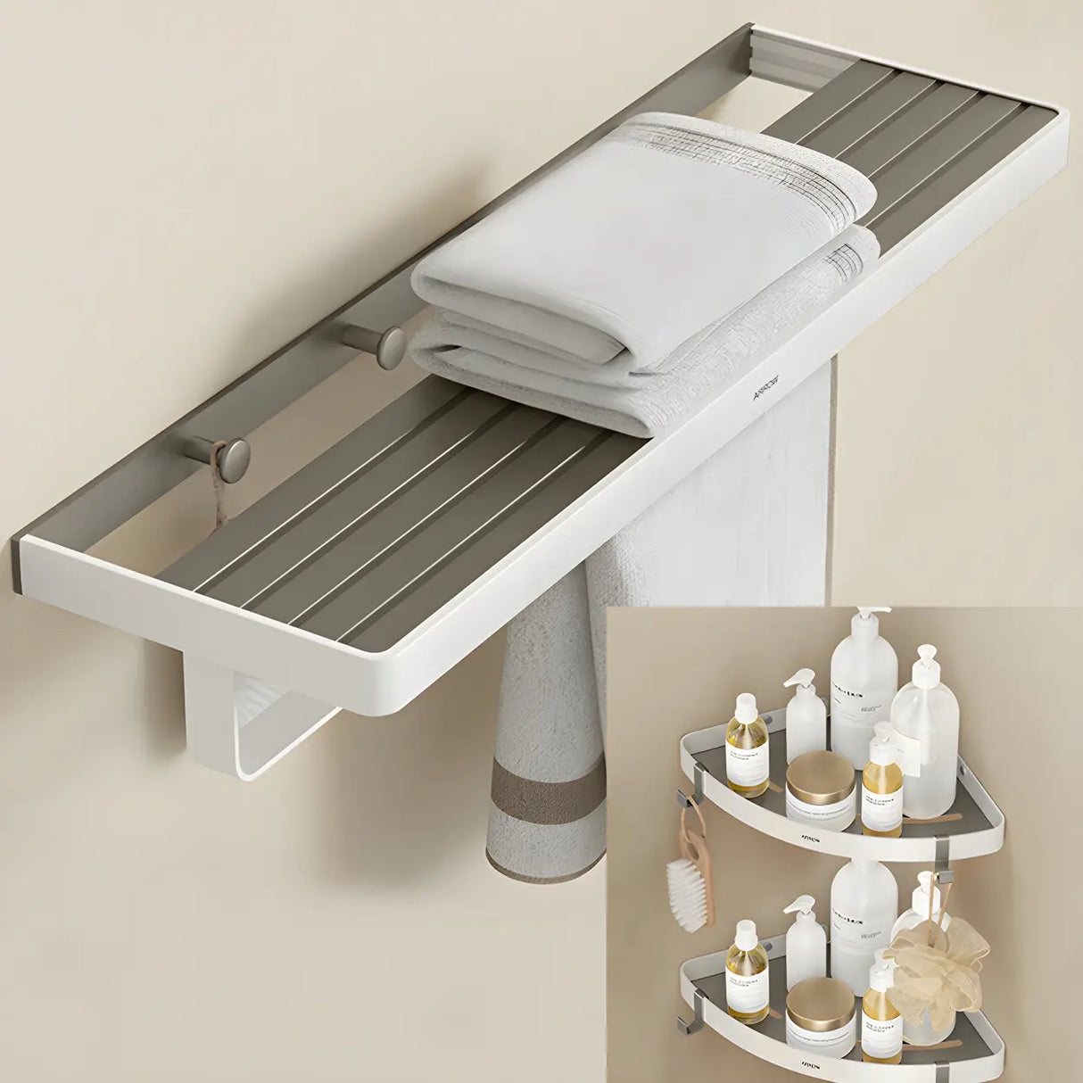 Metal White Adhesive Mount Storage Bathroom Hardware Set Image - 11