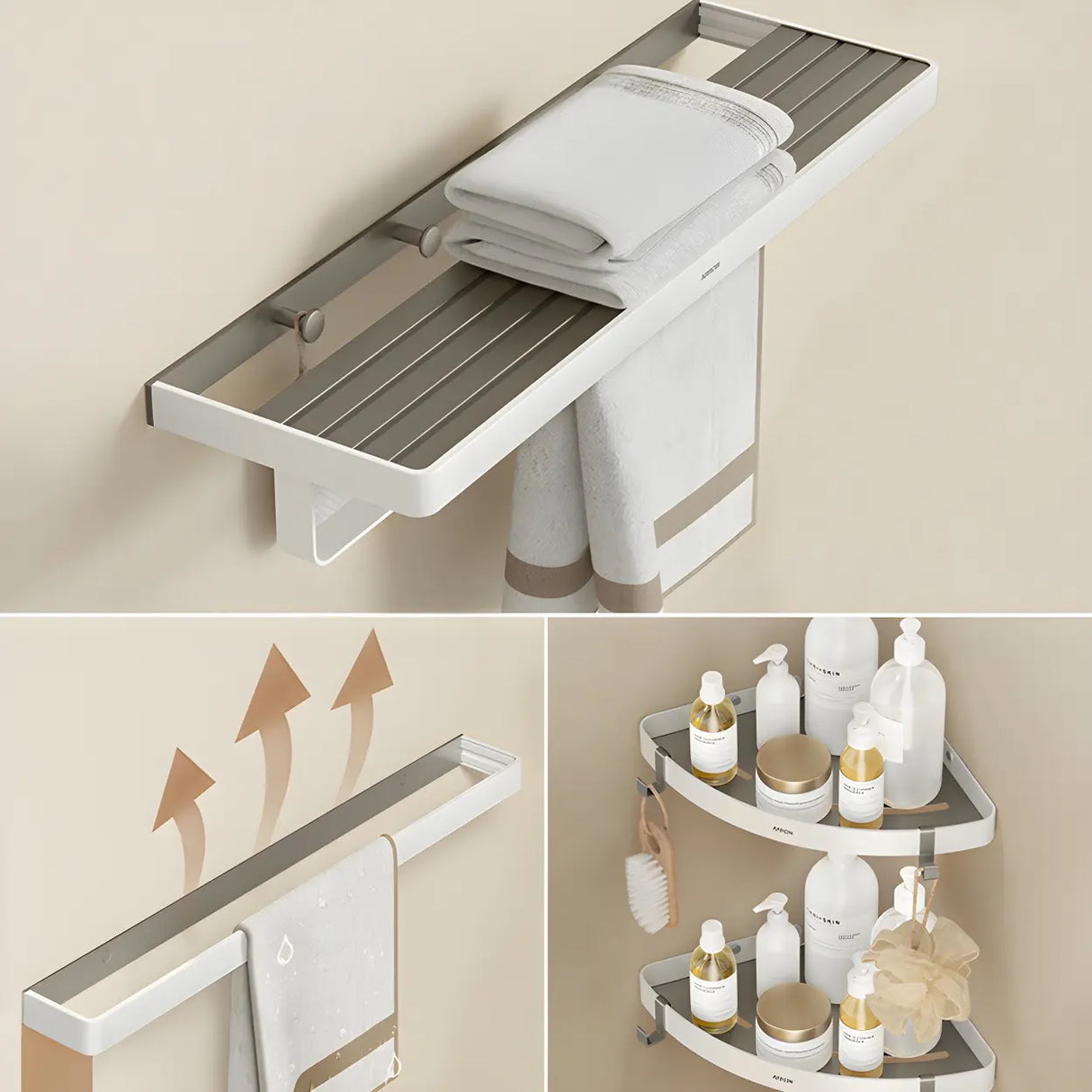 Metal White Adhesive Mount Storage Bathroom Hardware Set Image - 13