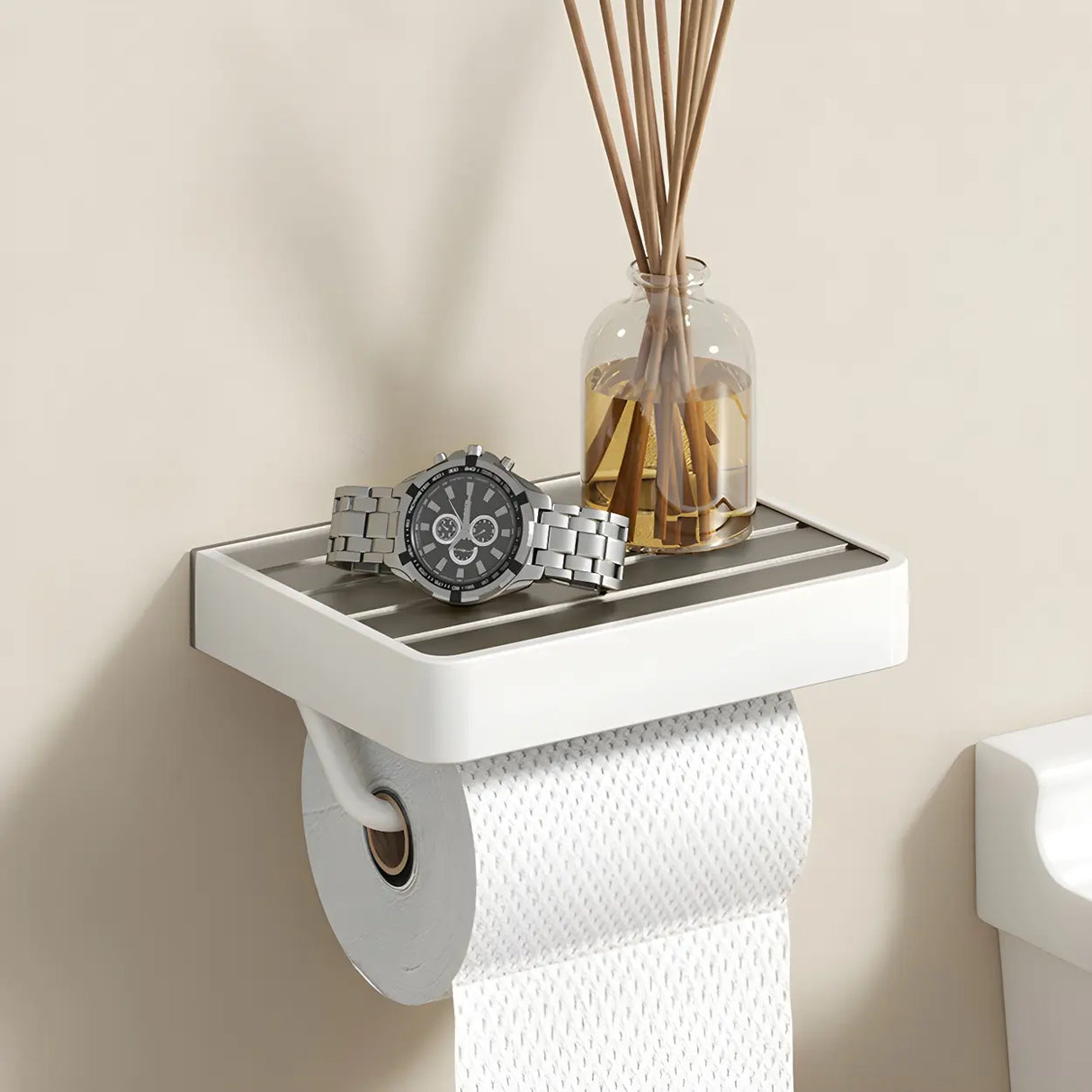 Metal White Adhesive Mount Storage Bathroom Hardware Set Image - 17