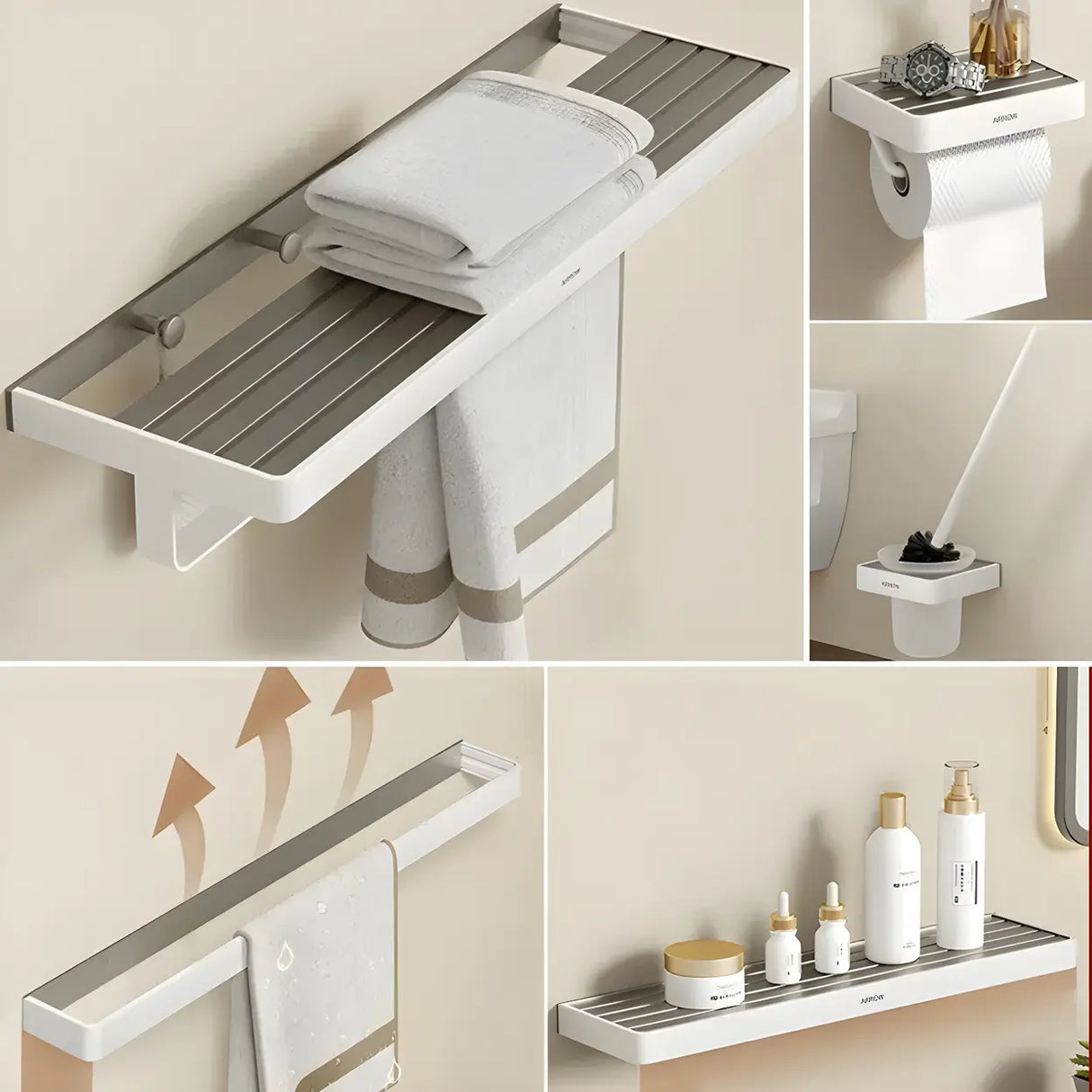 Metal White Adhesive Mount Storage Bathroom Hardware Set Image - 2