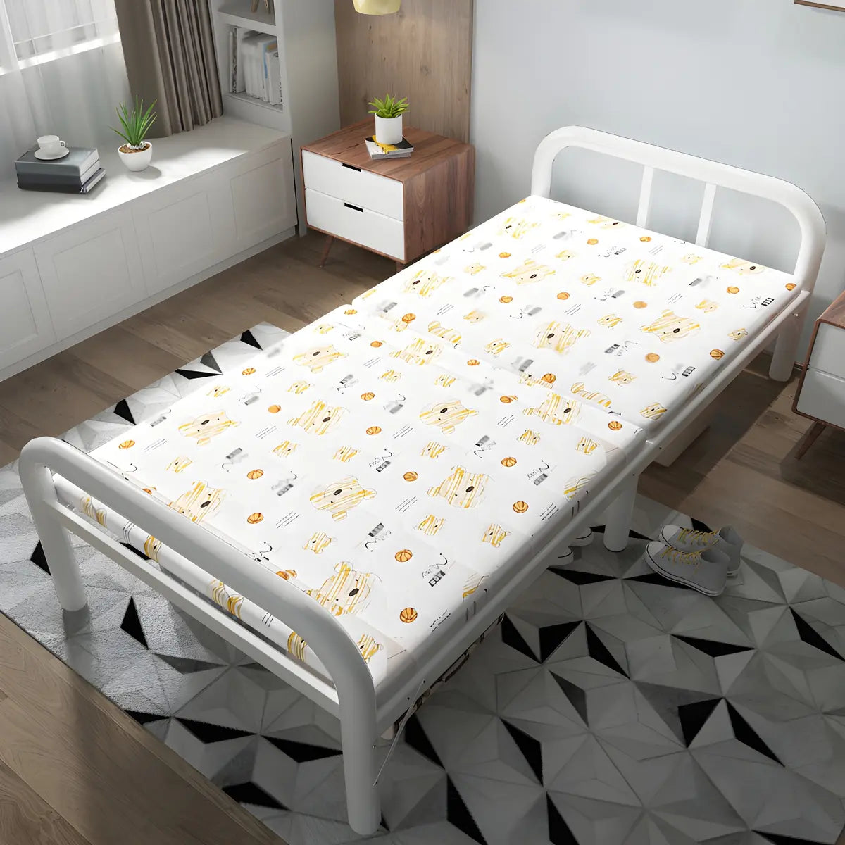 Metal White Twin Slat Bed with Headboard and Footboard Image - 1