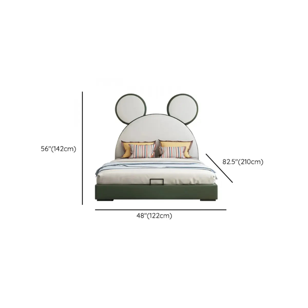 Mickey Upholstered Green Storage Panel Bed with Drawers 