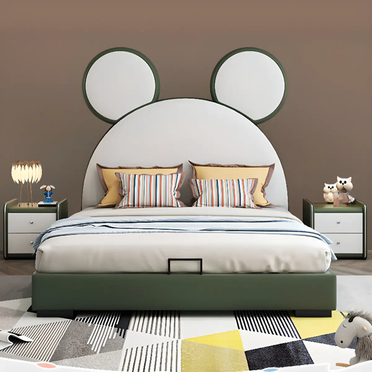 Mickey Upholstered Green Storage Panel Bed with Drawers Image - 3