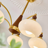 Mid-Century Brass Yellow Opal Glass Drum Chandelier  Image - 12