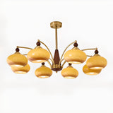 Mid-Century Brass Yellow Opal Glass Drum Chandelier  Image - 5