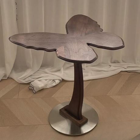 Mid Century Butterfly Brown Base Walnut Wood Side Table Image - 1