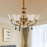 Mid-Century Classic Gold Frosted Glass Bell Chandelier Image - 1