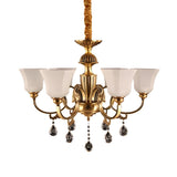 Mid-Century Classic Gold Frosted Glass Bell Chandelier Image - 3