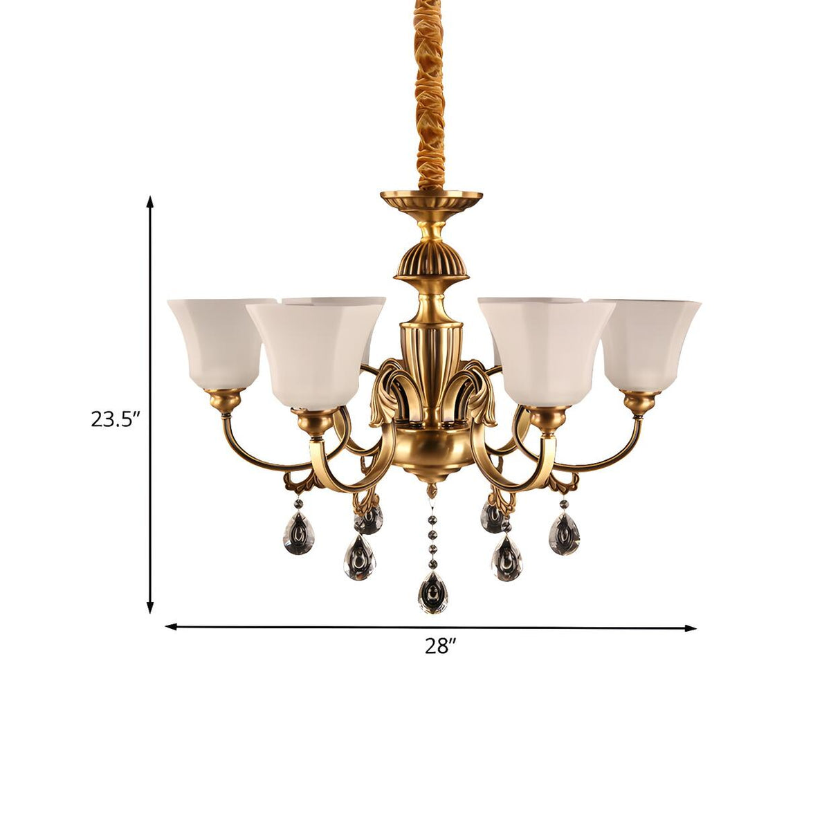 Mid-Century Classic Gold Frosted Glass Bell Chandelier 