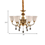 Mid-Century Classic Gold Frosted Glass Bell Chandelier #size