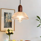 Mid Century CLear Glass Dome Wood Pendant Light  Image - 1