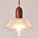 Mid Century CLear Glass Dome Wood Pendant Light  Image - 10