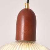 Mid Century CLear Glass Dome Wood Pendant Light  Image - 11