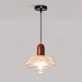 Mid Century CLear Glass Dome Wood Pendant Light  Image - 12