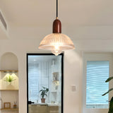 Mid Century CLear Glass Dome Wood Pendant Light  Image - 5