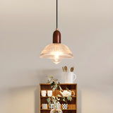 Mid Century CLear Glass Dome Wood Pendant Light  Image - 6