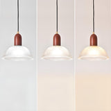 Mid Century CLear Glass Dome Wood Pendant Light  Image - 9