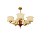 Mid-Century Glass Drum Brass Chandelier Adjustable Height Image - 5