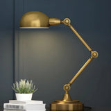 Mid-Century Gold Dome Adjustable Metal Arm Table Lamp Image - 2