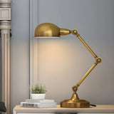 Mid-Century Gold Dome Adjustable Metal Arm Table Lamp Image - 9