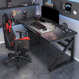 Mid-Century Modern Black Wood Cable Trestle Gaming Desk Image - 1