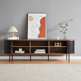 Mid-Century Modern Black Wood TV Stand with Cabinet Image - 3