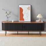 Mid-Century Modern Black Wood TV Stand with Cabinet Image - 4