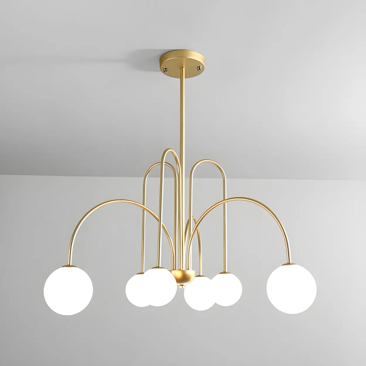 Mid-Century Modern Brass Globe Living Room Chandelier Image - 18