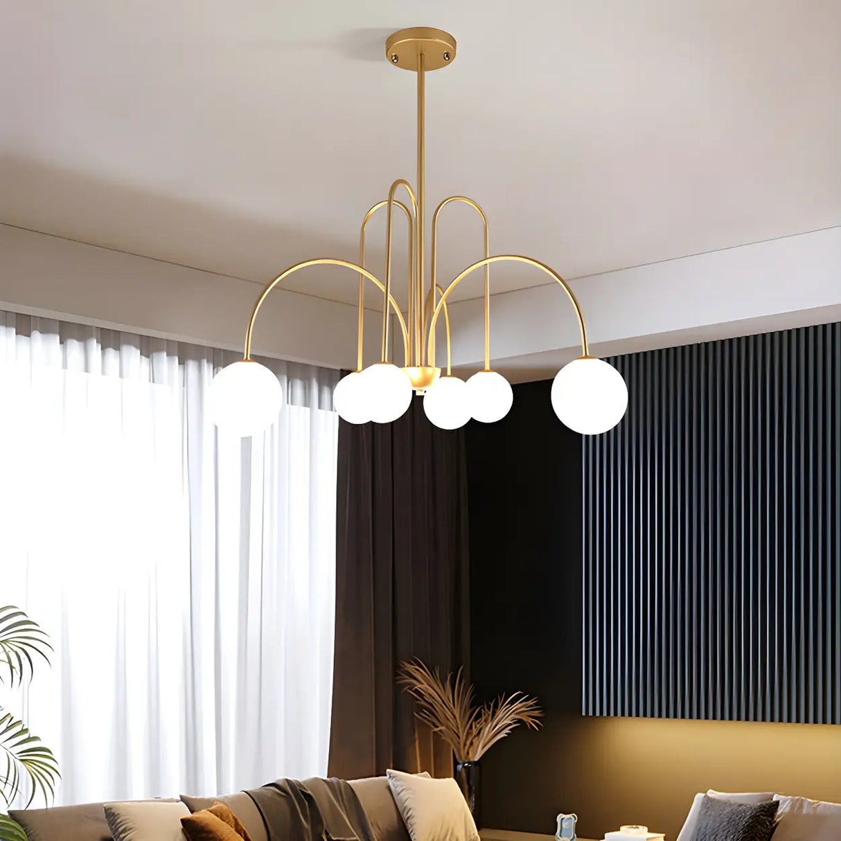 Mid-Century Modern Brass Globe Living Room Chandelier Image - 23