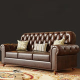 Mid-Century Modern Brown Microfiber Leather Sofa Image - 11