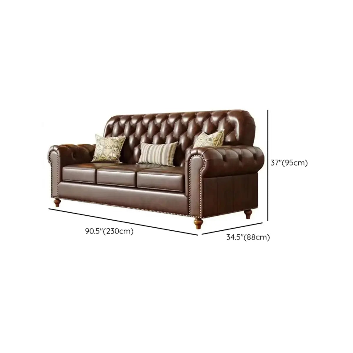 Mid-Century Modern Brown Microfiber Leather Sofa 