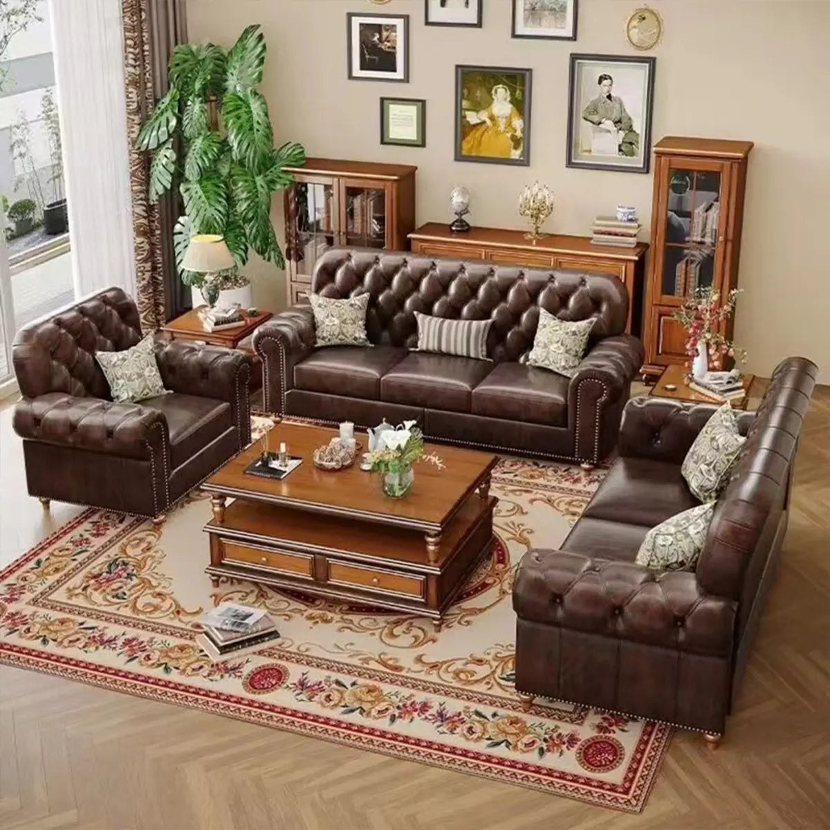 Mid-Century Modern Brown Microfiber Leather Sofa Image - 2