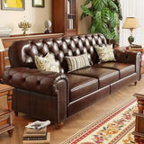 Mid-Century Modern Brown Microfiber Leather Sofa Image - 4