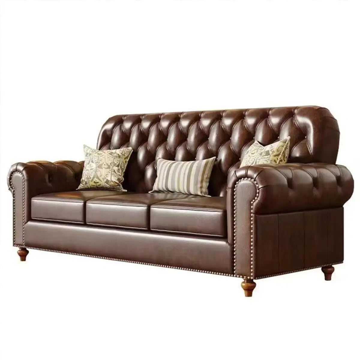 Mid-Century Modern Brown Microfiber Leather Sofa Image - 5