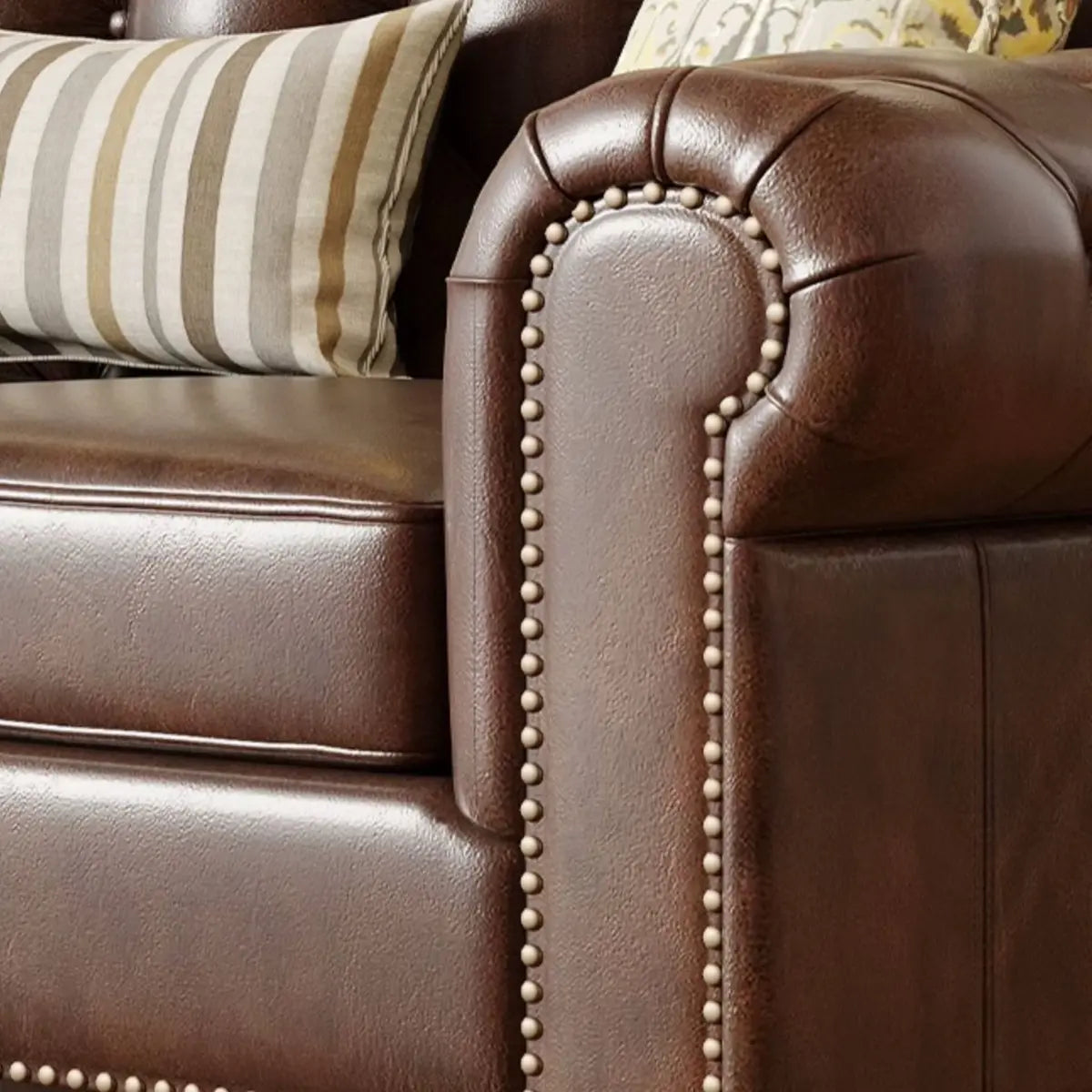 Mid-Century Modern Brown Microfiber Leather Sofa Image - 7