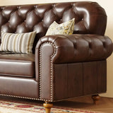 Mid-Century Modern Brown Microfiber Leather Sofa Image - 8