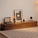 Mid-Century Modern Brown Wood Drawers Long TV Stand Image - 1