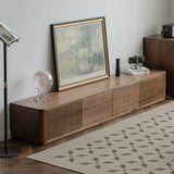 Mid-Century Modern Brown Wood Drawers Long TV Stand Image - 4