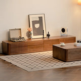 Mid-Century Modern Brown Wood Drawers Long TV Stand Image - 9