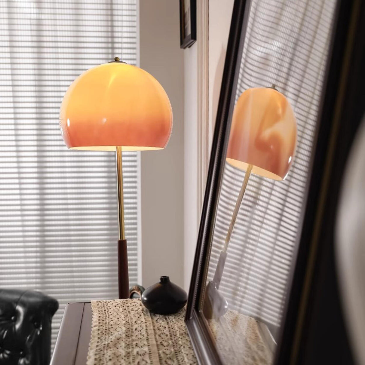 Mid-Century Modern Orange Amber Glass Dome Floor Lamp Image - 6